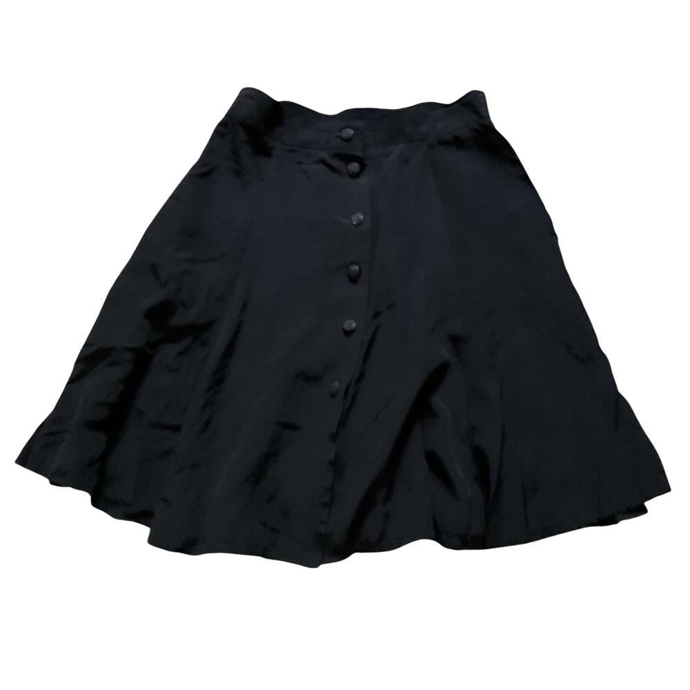 Thanx Vintage Black Button Front High Waisted A-Line Mini Skirt Womens